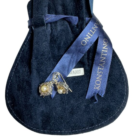 Konstantino Sterling Silver 925 & 18K Gold Pearl Earrings – Authentic Pre-Owned - Picture 5 of 16